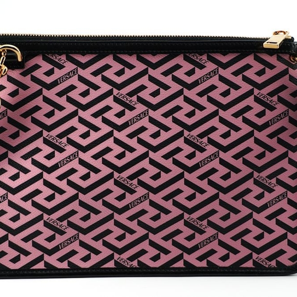 VERSACE Pink Calf Leather Greca Shoulder Bag - Picture 2 of 5